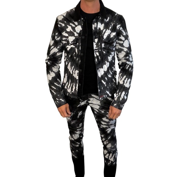 Philipp Plein Other - Philipp Plein "Washed with Love" Black White Tie-Dye Denim Jacket Size M |‎ Rare